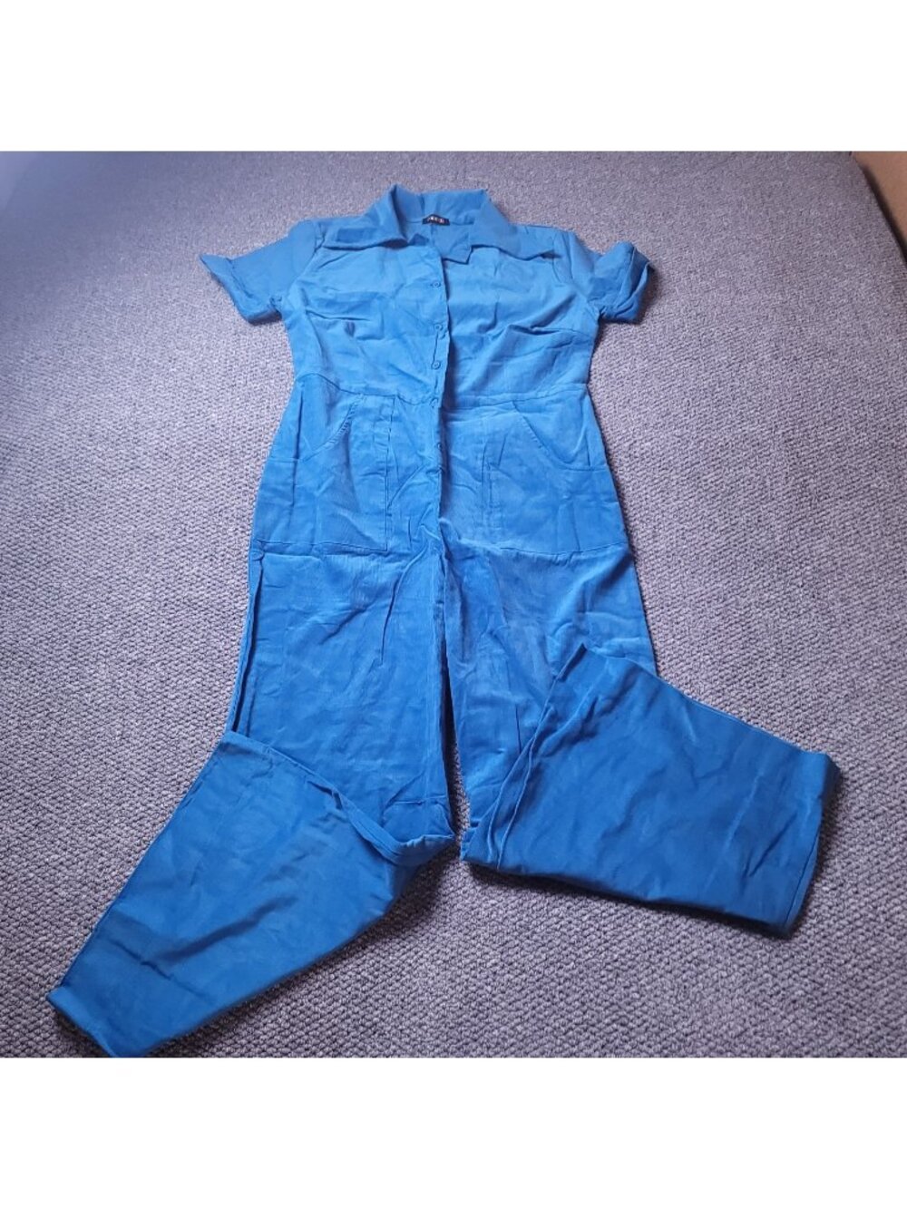 Suzie Kondi Corduroy Ponte Jumpsuit Womens XL Agean Blue Short Sleeve Wide